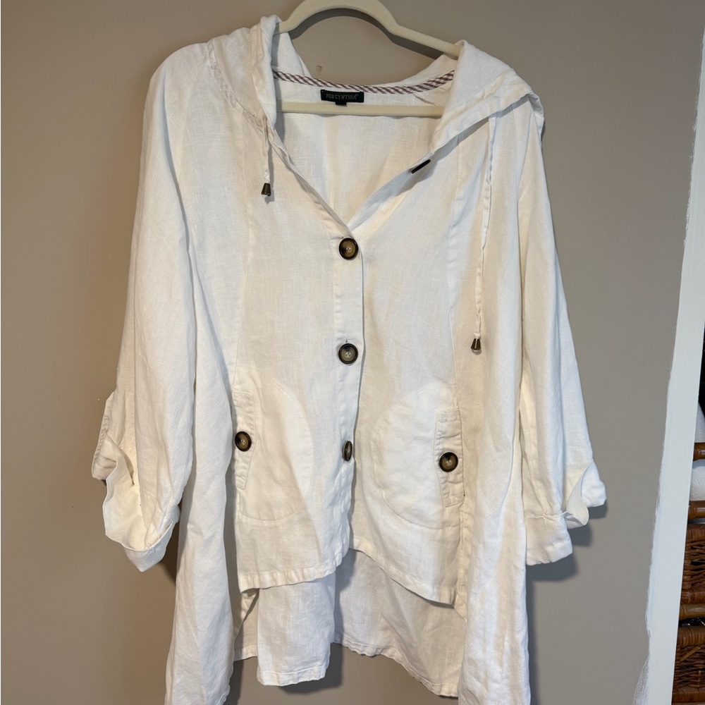 Relaxed White Hooded Linen Jacket
